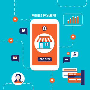 移動支付網上購物和電子商務的概念。向量例證